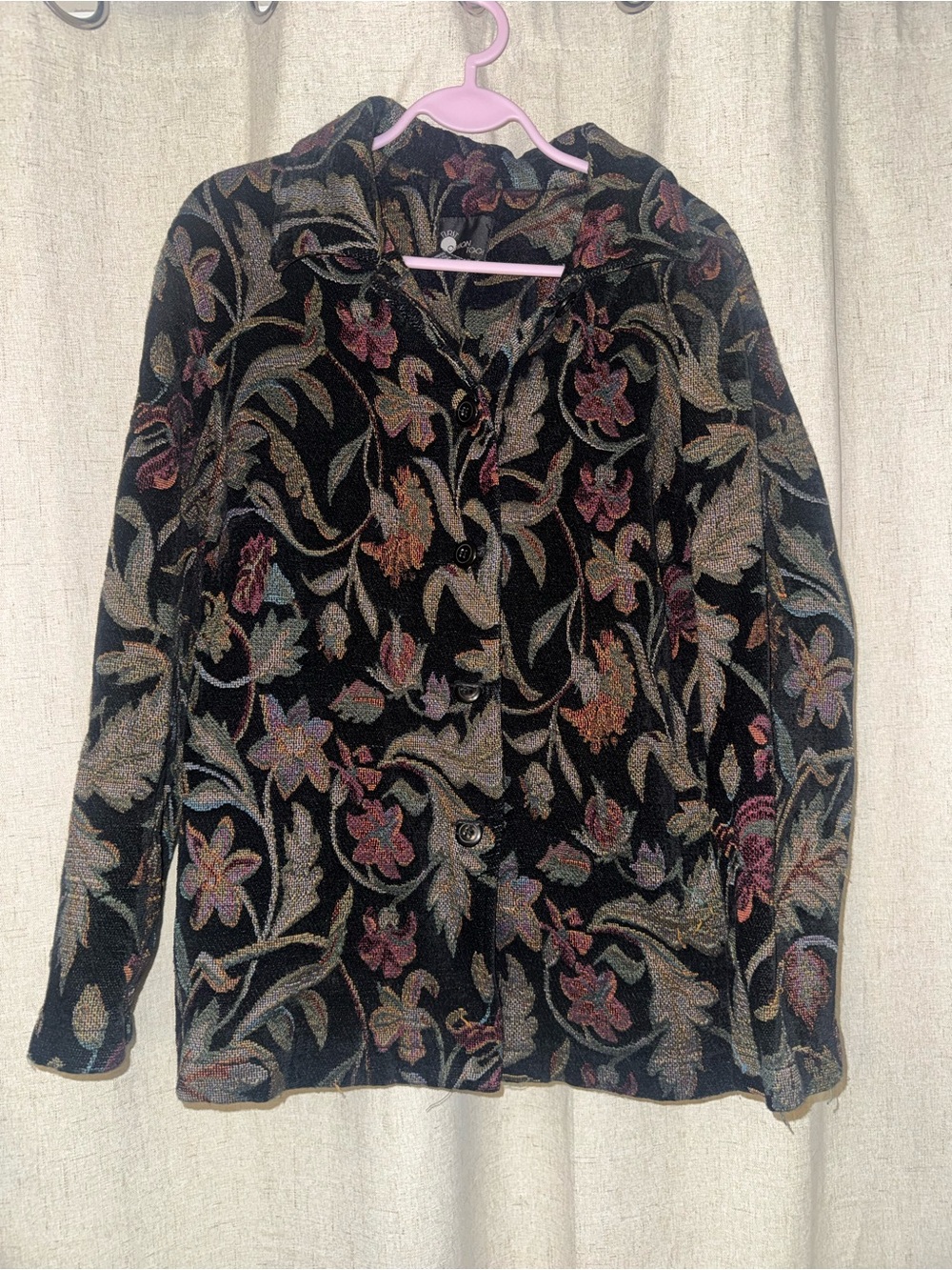 First Option Too! multicolor floral tapestry blazer jacket.